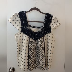 S Maeve short sleeve blouse Anthropologie white and navy